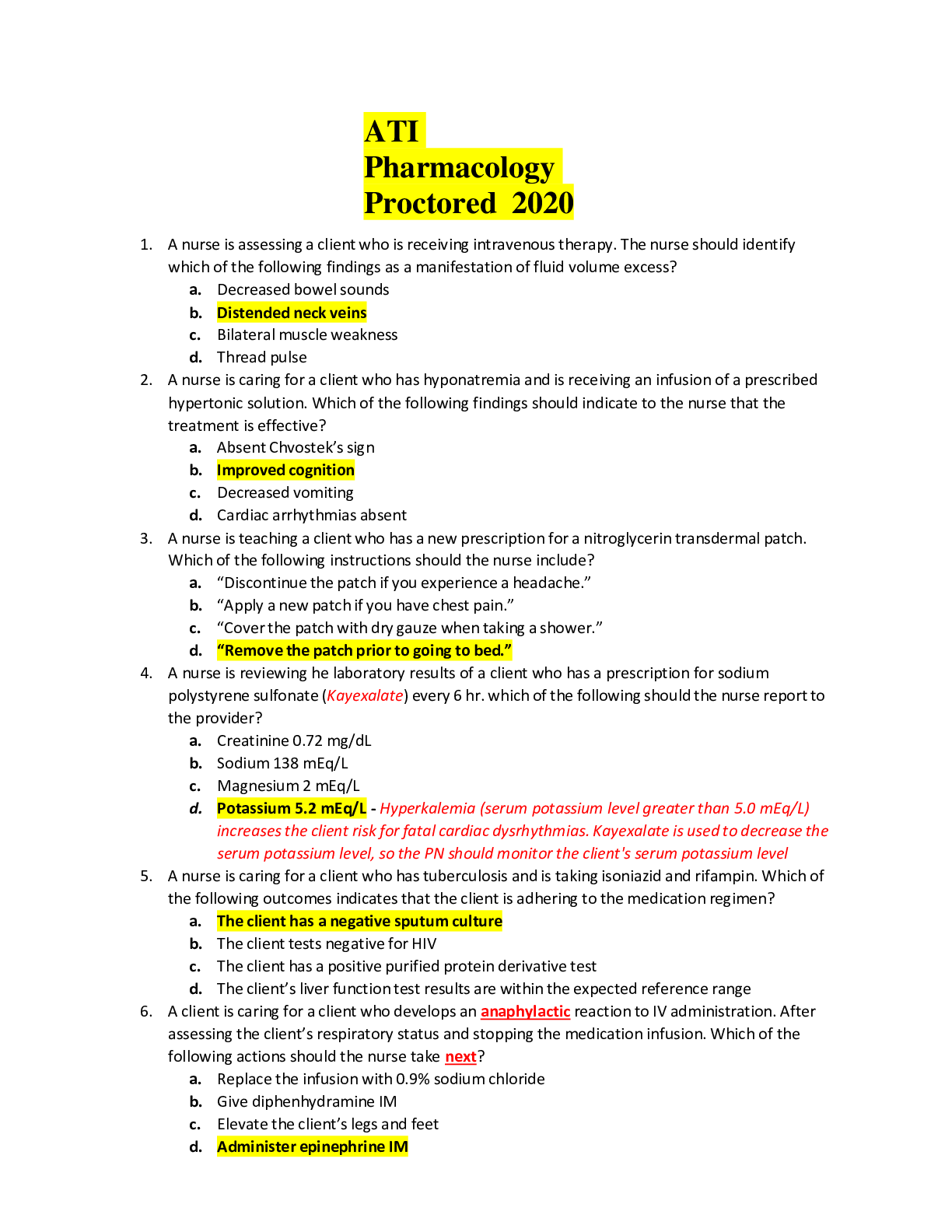 ATI Pharmacology Proctored 2020 Browsegrades